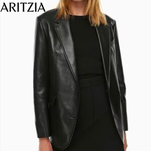 Aritzia Babaton Black Faux Leather Agency Blazer Jacket